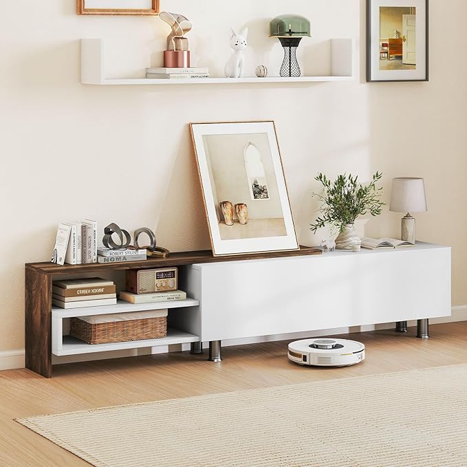 Tangkula White TV Stand with 2 Wall Shelves, Modern Entertainment Center for TVs up to 80 Inches, TV Cabinet with 2 Storage Compartments and Cabinet, Media Console Table for Living Room (White, 3 pcs)