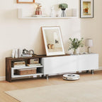 Tangkula White TV Stand with 2 Wall Shelves, Modern Entertainment Center for TVs up to 80 Inches, TV Cabinet with 2 Storage Compartments and Cabinet, Media Console Table for Living Room (White, 3 pcs)