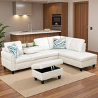 Sectional Couches for Living Room with Movable Chaise & Storage Ottoman - 97.5" Leather L Shaped Couches for Living Room Apartment, Home Modular Sectional Sofas with Cup Holder, White