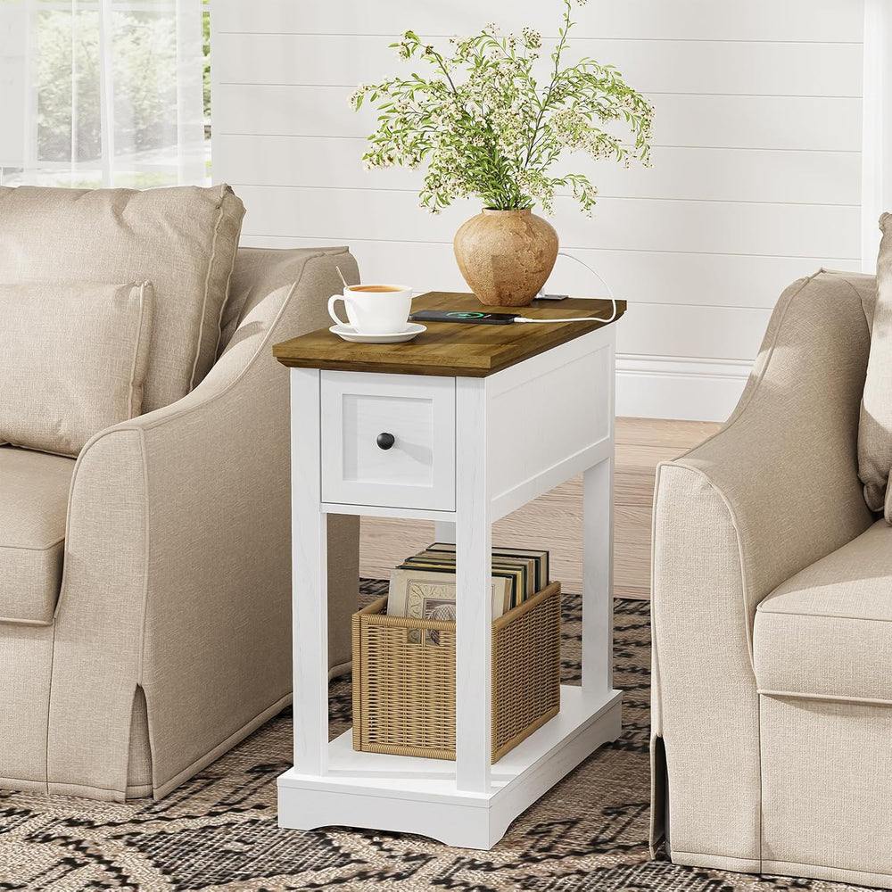 Side Table Set of 2, Side Table with Storage, Farmhouse End Table, Thicken Ba...