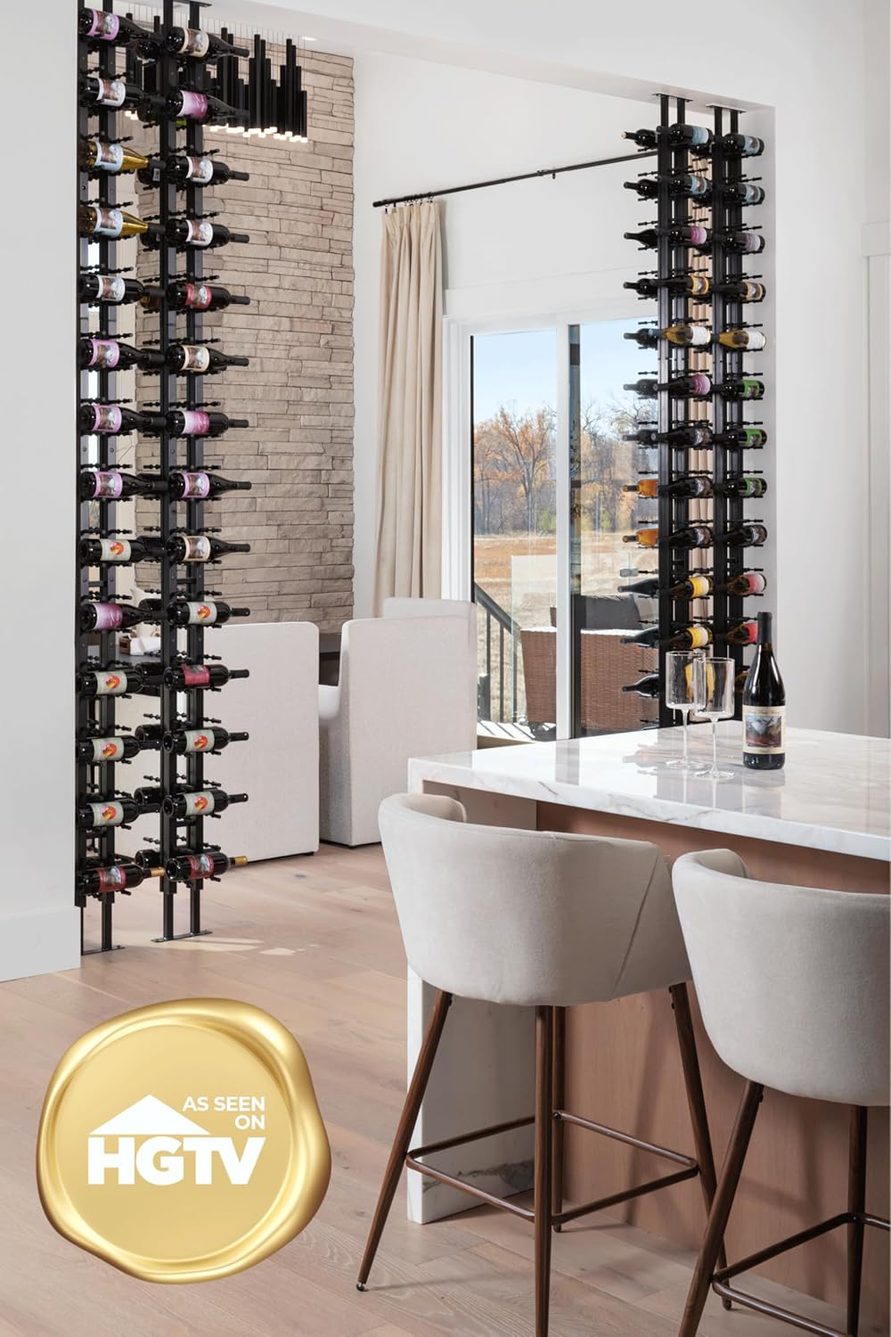 Ultra Wine Racks Floor-to-Ceiling Mount Display (2 Side, Triple Deep, Black, Holds 126 Wine Bottles) - Modern Metal Wine Storage for Wine Cellars, Home Bars, Kitchens, & Dining Rooms