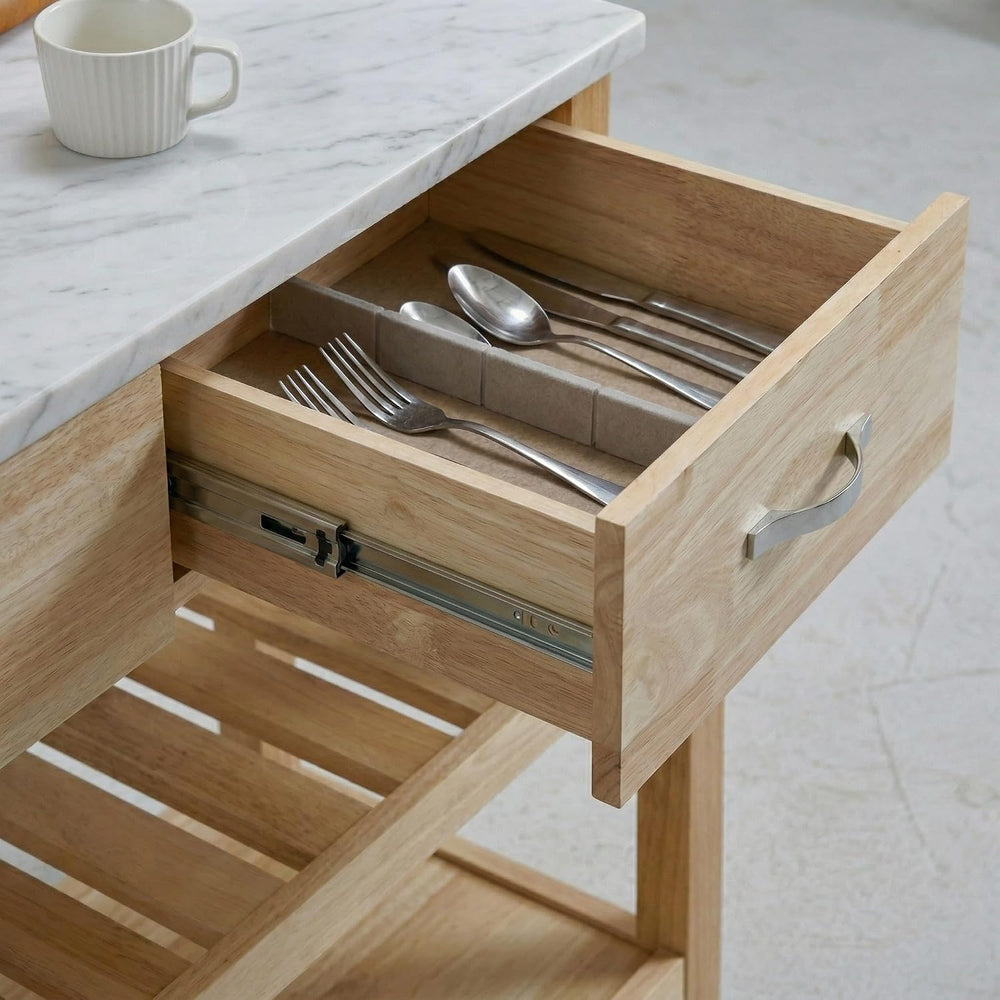 42" W Solid Wood Kitchen Island, Cultured Marble Top | 250 lbs capacity,...