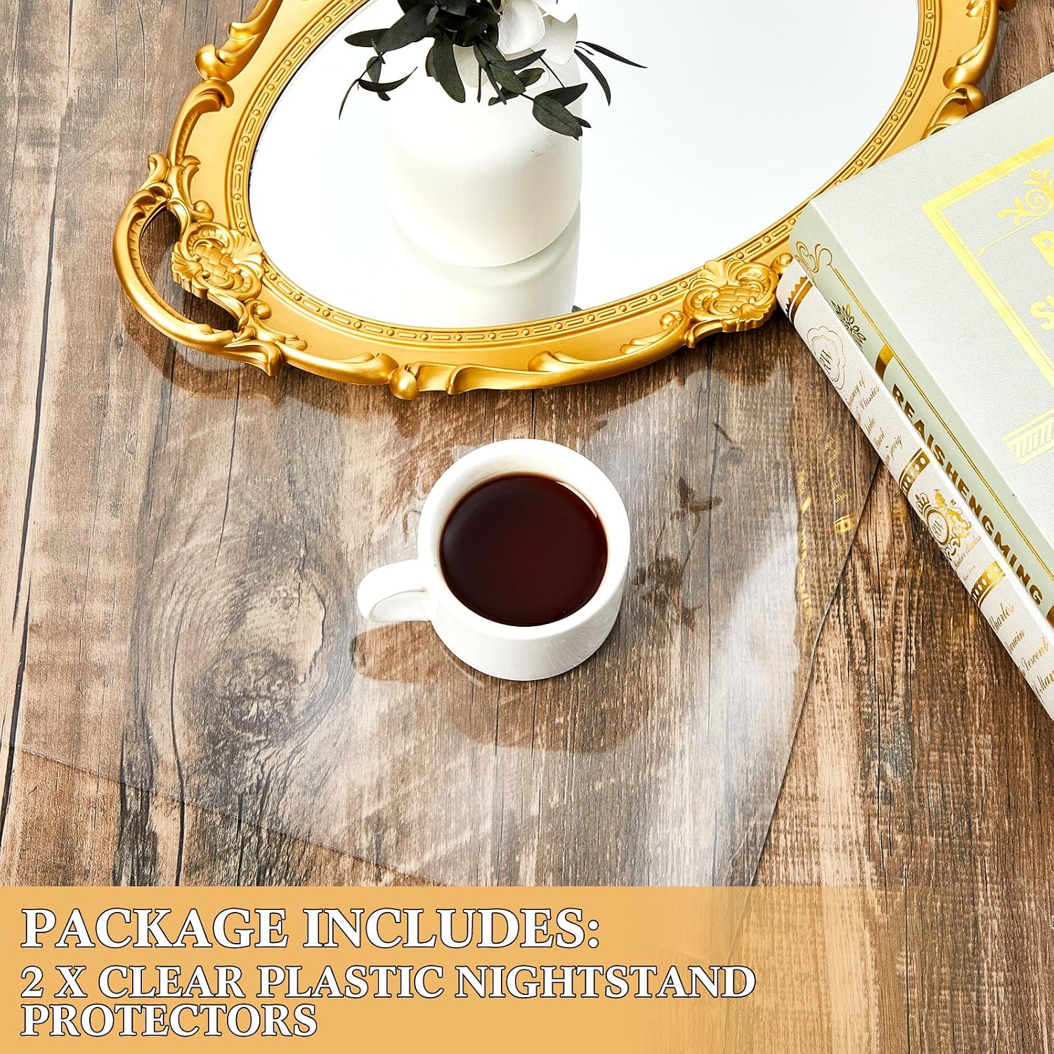 Nightstand Protector, Clear Plastic Table Cover Protector 15.8 x 23.6 Inch, 1.5mm Thick Rectangle PVC Coffee ＆Dresser Table Cover Mat, Can Be Trimmed to Fit Irregular Occasion(2 Pieces,Smooth)