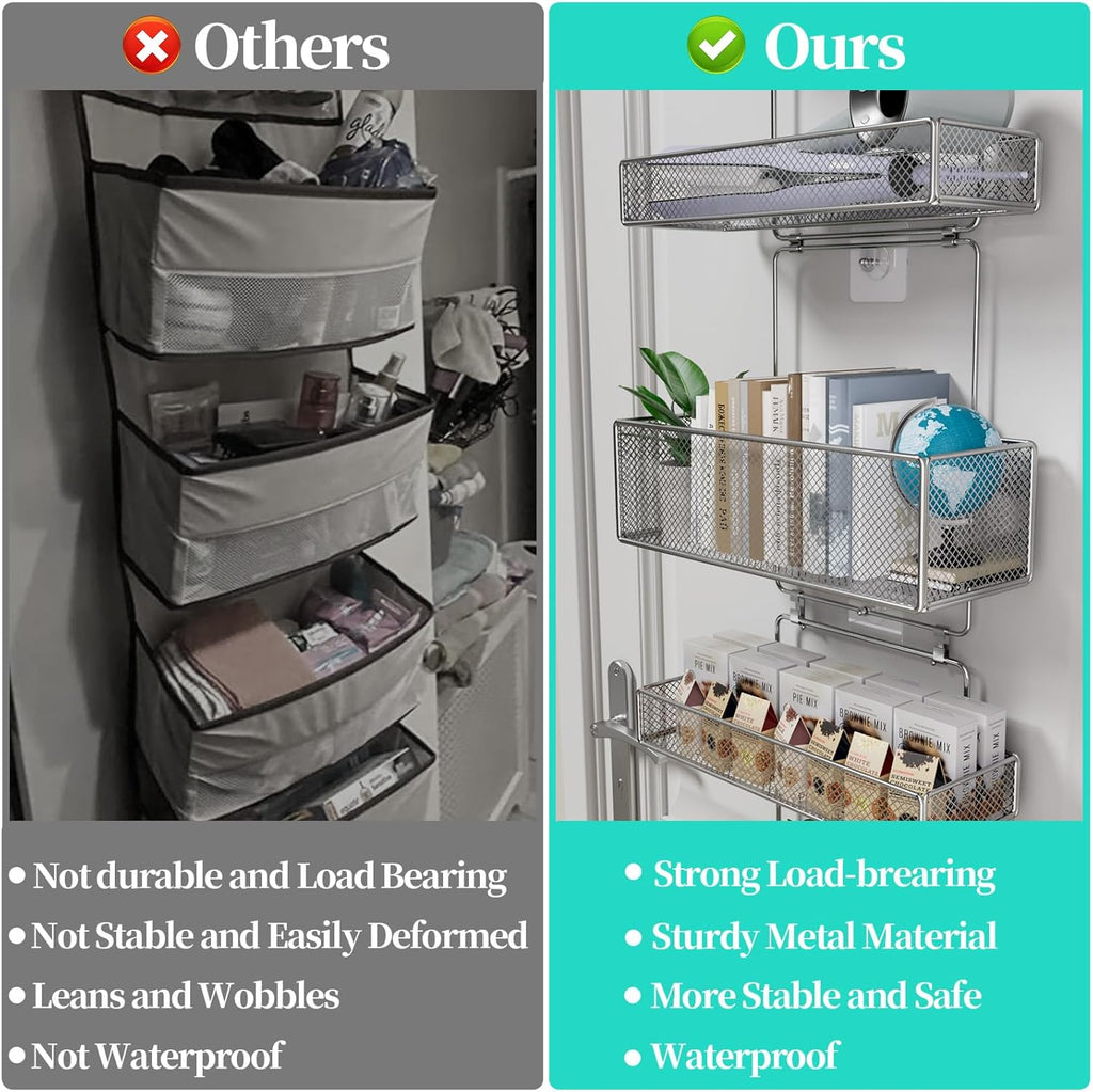 HapiRm Over Door Organizer Storage - Separable Door Organizer Hanging with 6 Metal Large Capacity Baskets for Bathroom Bedroom Kitchen Pantry Closet (Silver)