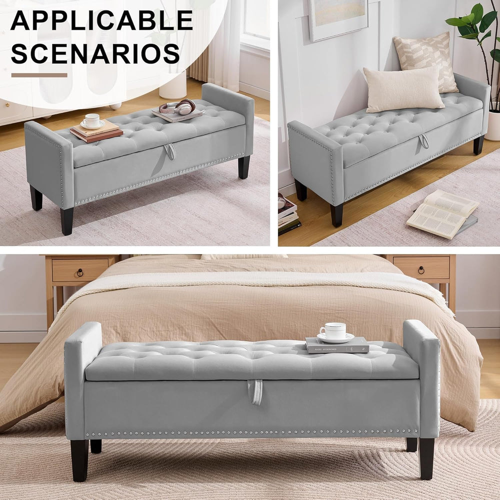 Storage Ottoman Bench, Velvet Upholstered Footstool for Bedroom and Living Ro...