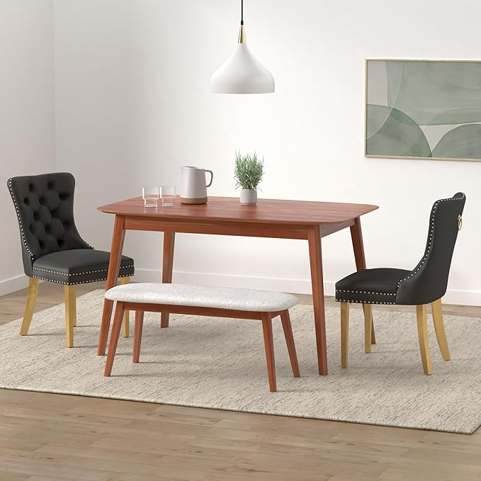 Black Velvet Dining Chairs Set of 4, Upholstered Dining Room Chairs with Back Ring Pull Trim and Golden Stainless Steel Legs,Modern Dining Chairs for Dining Room,Kitchen(Black)