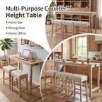 DUHOME 4 Piece Bar Table Set with Power Outlet，Dining Table Set | Industrial Breakfast Table with 3 Padded Stools Solid Wood Counter Height Bar Set for Living Room, Dining Room Natural