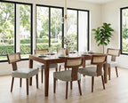 Modern Dining Chairs, Set of 4 - Rattan Back, Pu Leather Upholstered, Kitchen Chairs with Solid Wood Frame, Grey