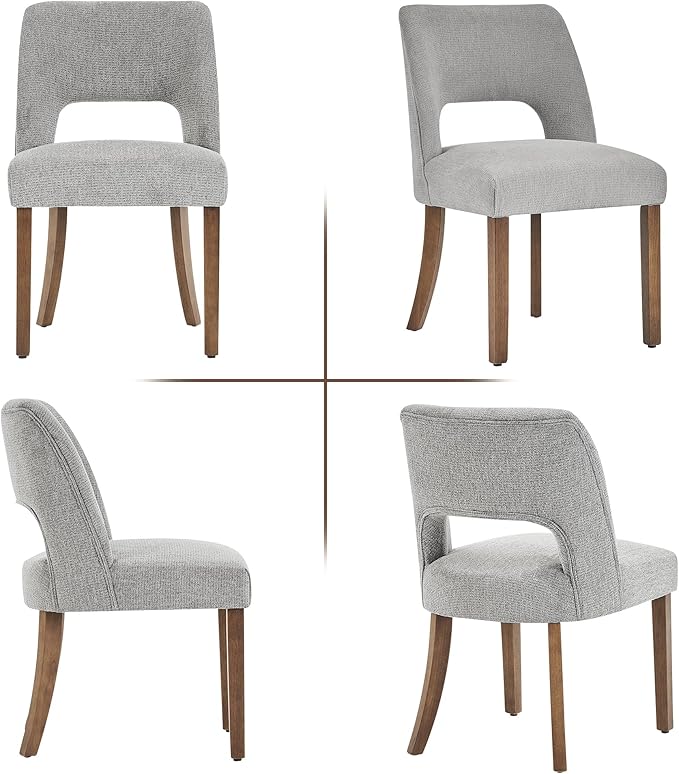 VKNOW Wooden Dining Chairs Set of 2, Modern Fabric Upholstered Dining Room Chair Kitchen Chairs, Farmhouse Dinner Chair for Kitchen Dining Room, Grey