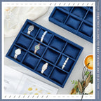 Henoyso 2 Pieces 12 Grid Velvet Watch Tray Jewelry Organizer Stackable Watch Bracelet Bangle Display Holder Adjustable Pillow(Blue)