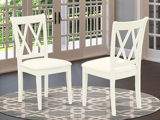East West Furniture CLC-LWH-C Clarksville Kitchen Dining Chairs - Linen Fabric Upholstered Wood Chairs, Set of 2, Linen White