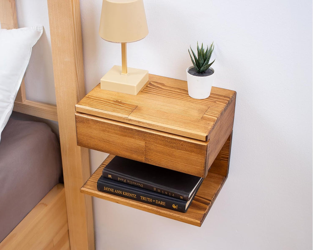 Floating Nightstand Side Accent or End Table with Storage Drawer, Wood Bedside Shelf, Handmade Floating Table (Cape Town)
