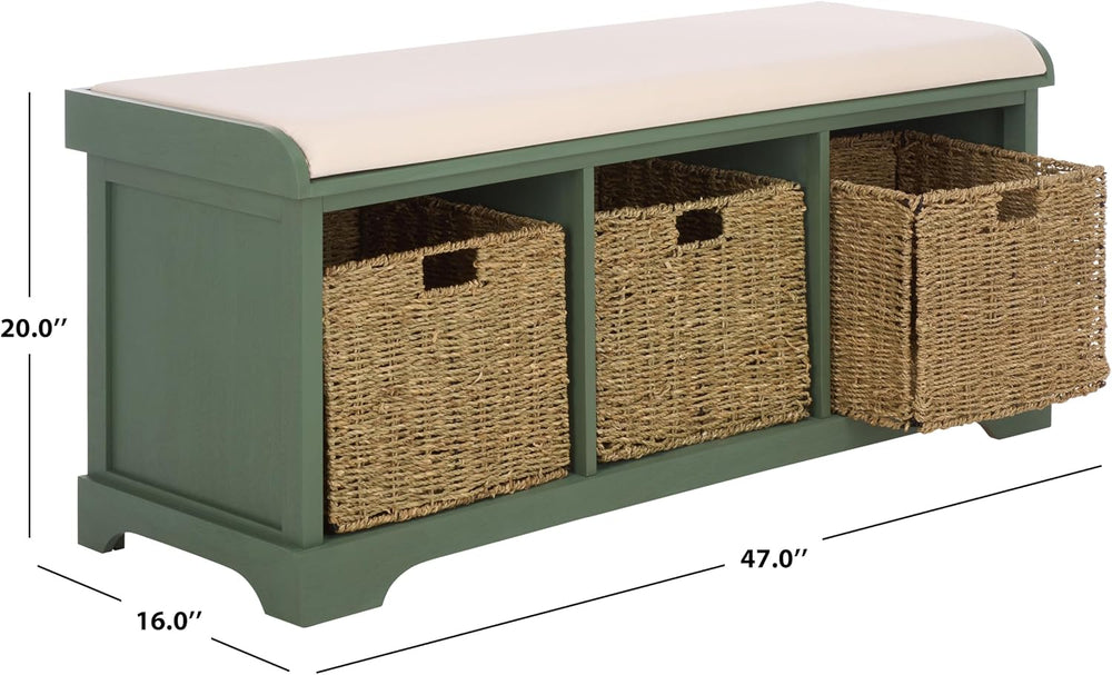 SAFAVIEH Furniture - Lonan Storage Bench - Dusty Green - Solid Wood - Farmhou...