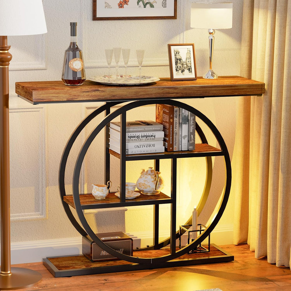 RANXFLOAT Console Tables for Entryway, 4-Tier Industrial Narrow Wood Sofa Tab...