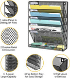 Hanging Folder Organizer Mesh 6 Tier, Wall File Organizer Hanging Paper Organizer, Wall Mount Mail Storage, Office Organization and Storage Rack for Home Office, Black