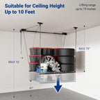 FLEXIMOUNTS Garage Lifting Metal Rack, 4x4 Ft Overhead Garage Storage Racks, Adjustable Heavy-Duty Ceiling Organization System, 350lbs Weight, Satin Black