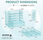 DALTACK Mesh Desk Organizer, 5-Tier Paper Letter Tray with File Holder & Pen Holder & Sliding Drawer, Desktop Organizer and Storage for Desk Accessories Office Supplies, Blue
