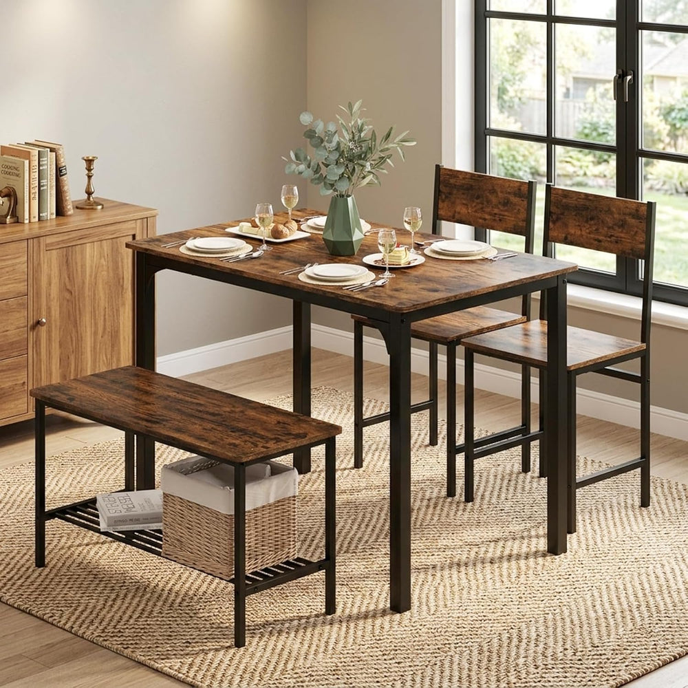 NAFORT Small Dining Table Set for 4 with Bench, Industrial Kitchen Table and ...