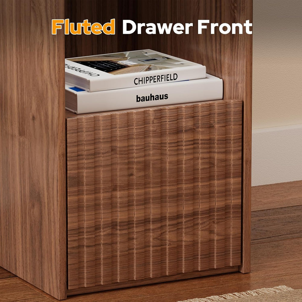 Eongdon Fluted Nightstand Set of 2, Mid Century Modern End Table with 2 Drawe...
