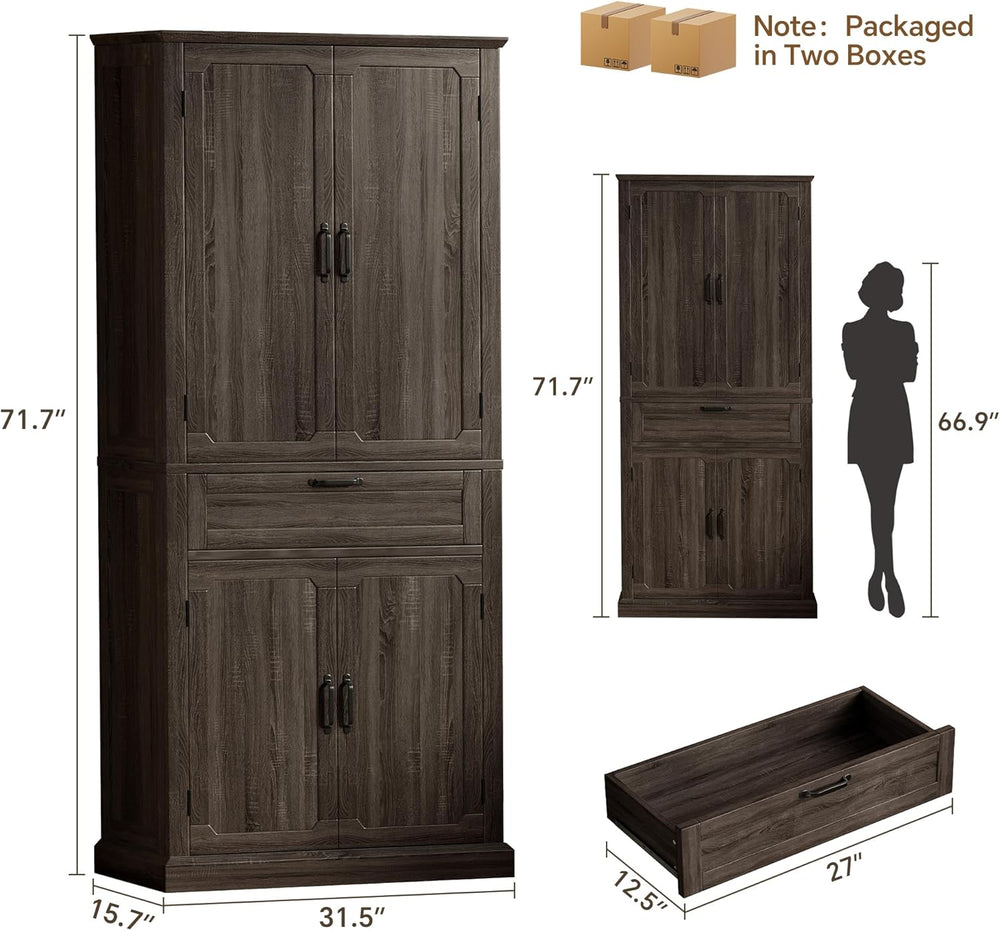 Ball & Cast Farmhouse Kitchen Pantry Cabinet, Brown, 71 Inch | Adjustable...