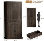 Ball & Cast Farmhouse Kitchen Pantry Cabinet, Brown, 71 Inch | Adjustable shelves, microwave shelf, wine rack & drawer storage
