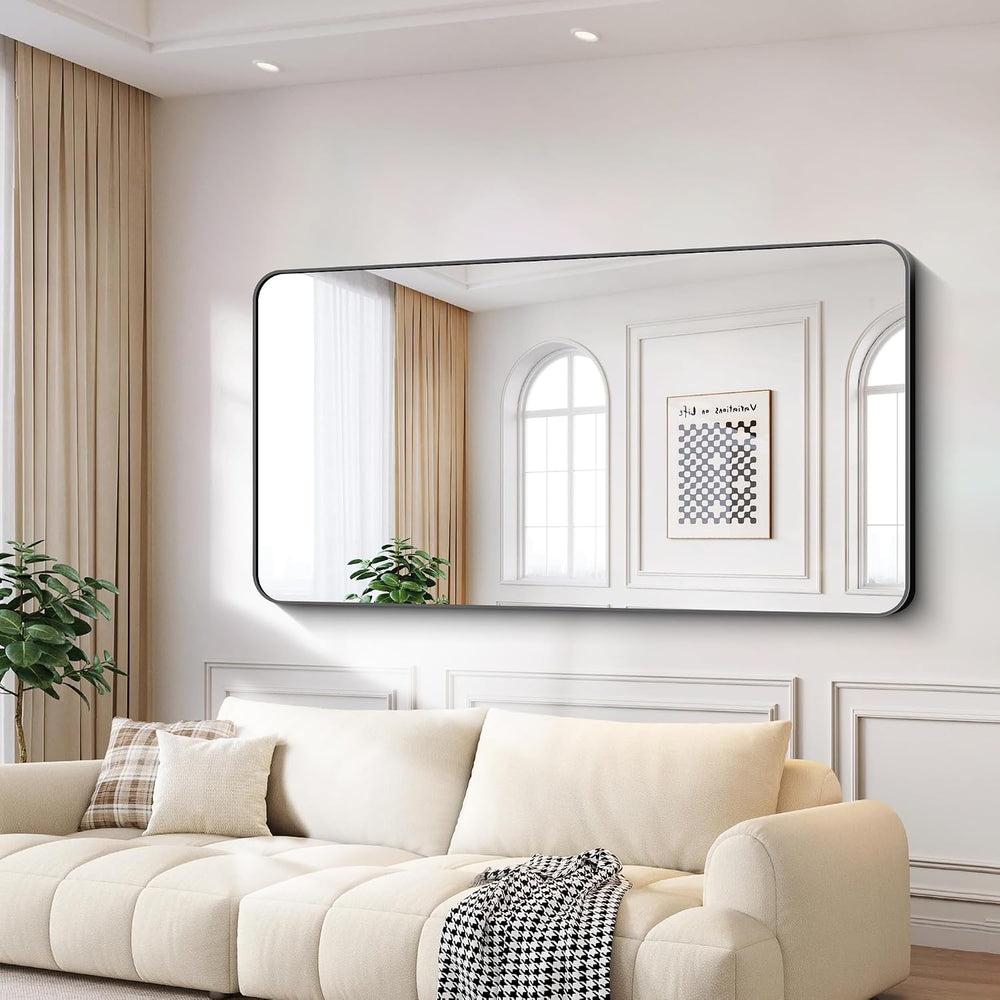 Large Bathroom Mirror 72x36 Inches, Black Oversized Wall Mirror for 2 Sinks A...