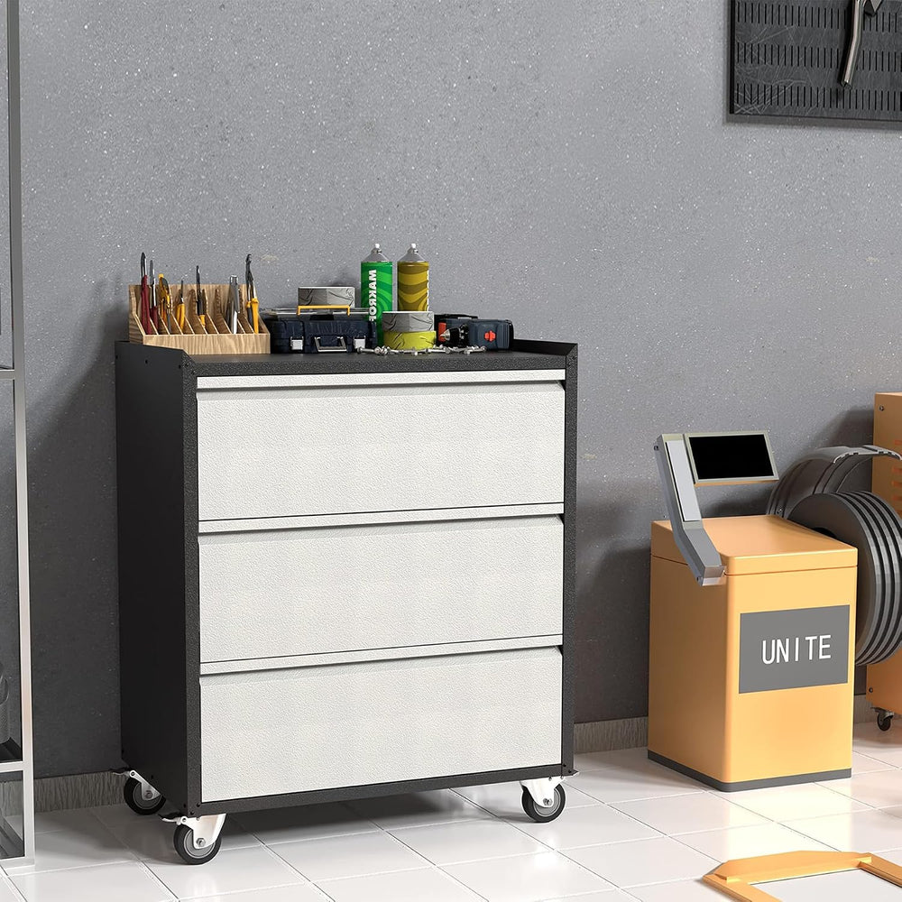 Metal Garage Storage Cabinet with 3 Large Drawers, Rolling Drawer Storage Too...