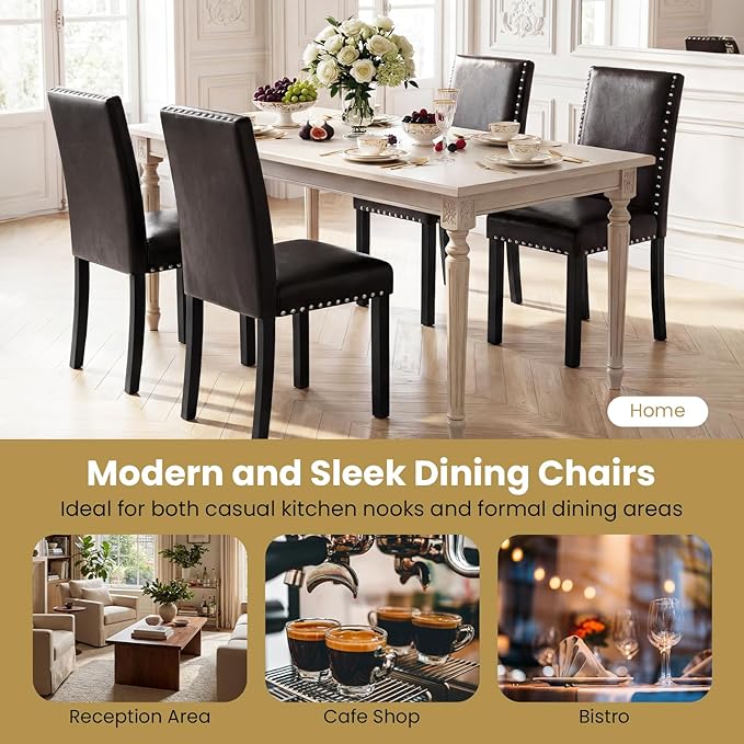 Giantex Dining Chairs Set of 2, Faux Leather Upholstered Parsons Kitchen Chai...