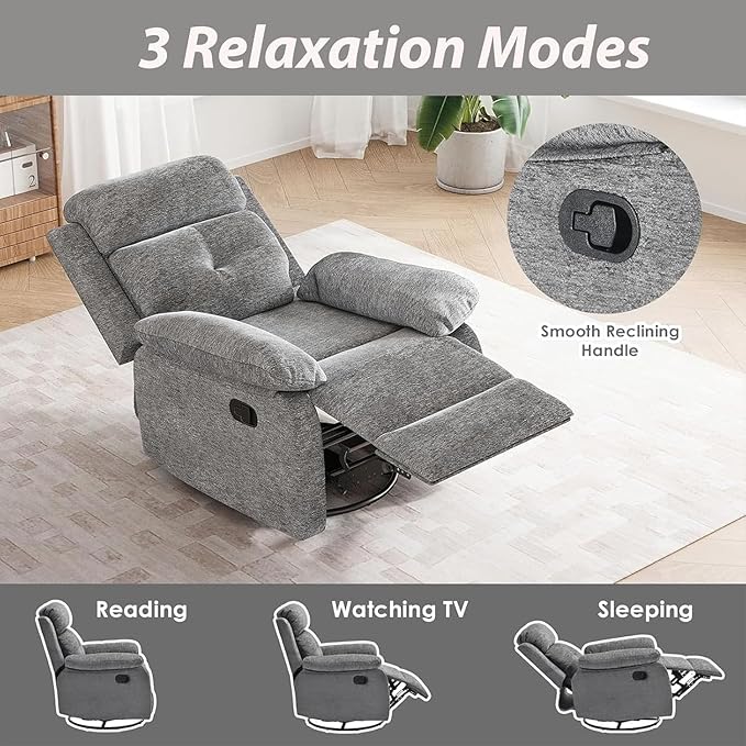 Swivel Rocker Recliner with 360 Degree Swivel, Small Recliners with 30 Degree, 90-150 Degree Angle, Lift Chair for Home Theater Seating, Adults, Living Room, Bedroom, Nursery, Limestone