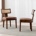 Modern Rattan Back Dining Chairs Set of 2 Rattan Kitchen Chairs PU Leather Upholstered Side Chairs, Modern Kitchen Armless Solid Wood Dining Chairs, Brown