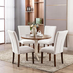 COLAMY Upholstered Dining Chairs Set of 6, Parsons Style Side Chairs with Nailhead Trim and Solid Wood Legs, Comfortable Linen Fabric for Kitchen & Dining Room – Beige