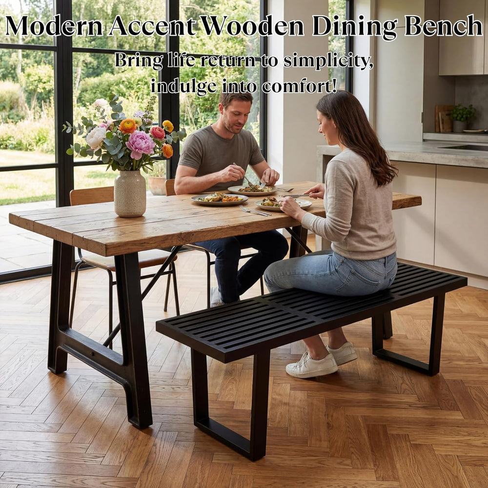 Wooden Dining Bench 55”Industrial Entryway Bench, Modern End of Bed Bench for...