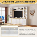 Merax 102.3 Inch Wide Farmhouse Entertainment Center, Rustic TV Stand with 6 Drawers & Adjustable Shelves, Large Media Console for TVs up to 75", Modern Bookshelves Wall Unit, White