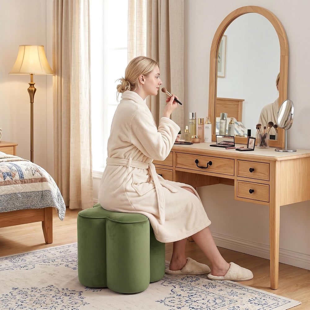 Olive Green Velvet Ottoman Set of 2, Modern Small Vanity Stool | Multi-Functi...