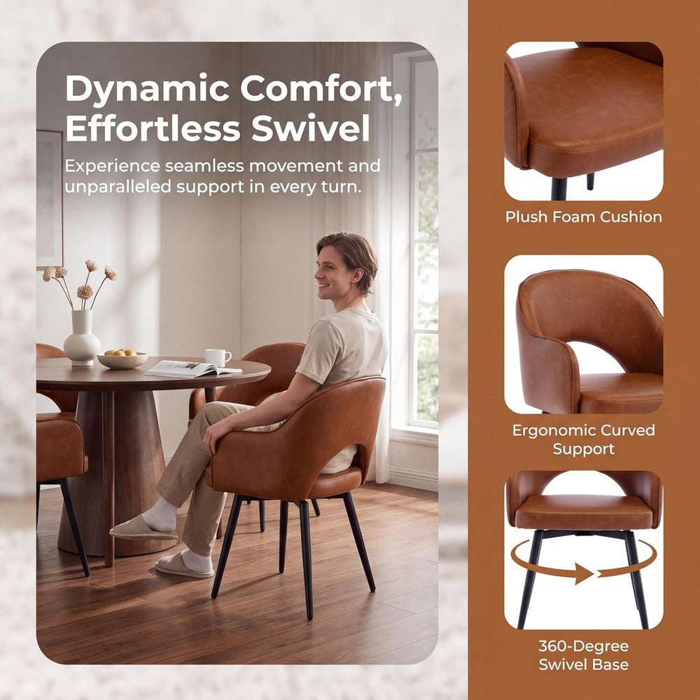 Ya-Home Modern Swivel Dining Chairs Set of 6, Comfy Upholstered Side Chair PU...