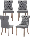 Grey Dining Chairs Set of 4, Upholstered Tufted Linen Fabric Dining Room Chairs with High Back, Nailhead Trim and Solid Wood Legs, Modern Dining Chair for Dining Room, Kitchen(Grey)