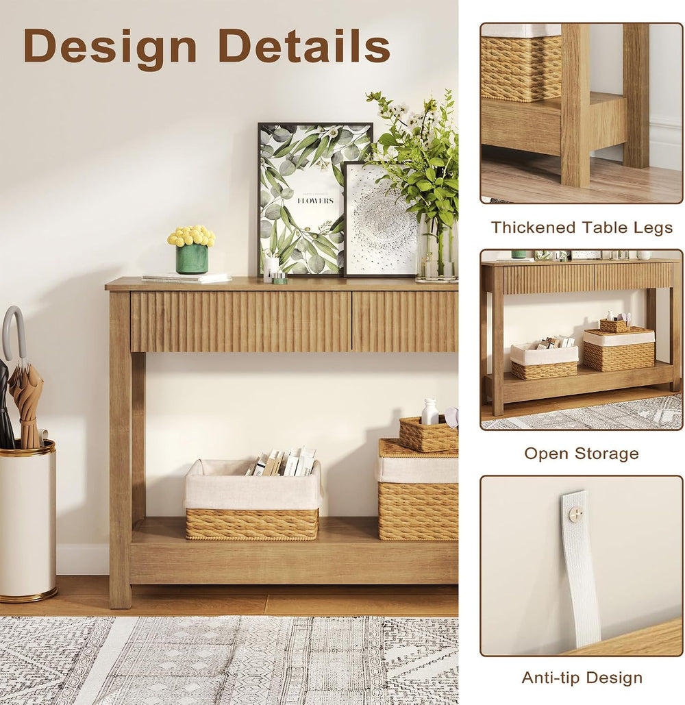 Fluted Entryway Table with 2 Drawers, 47" Console Table for Entryway, Wo...