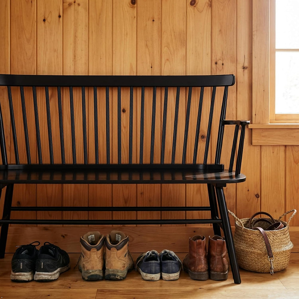 EpiBench Black Windsor Spindleback Bench with Arms, Manufactured Wood, 47.5&q...