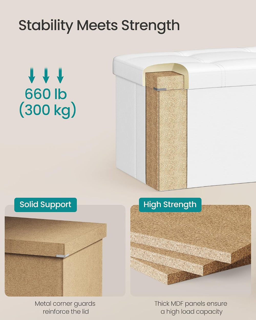SONGMICS Storage Ottoman Bench, 43.3 Inches Folding Foot Rest Stool | PU Leat...