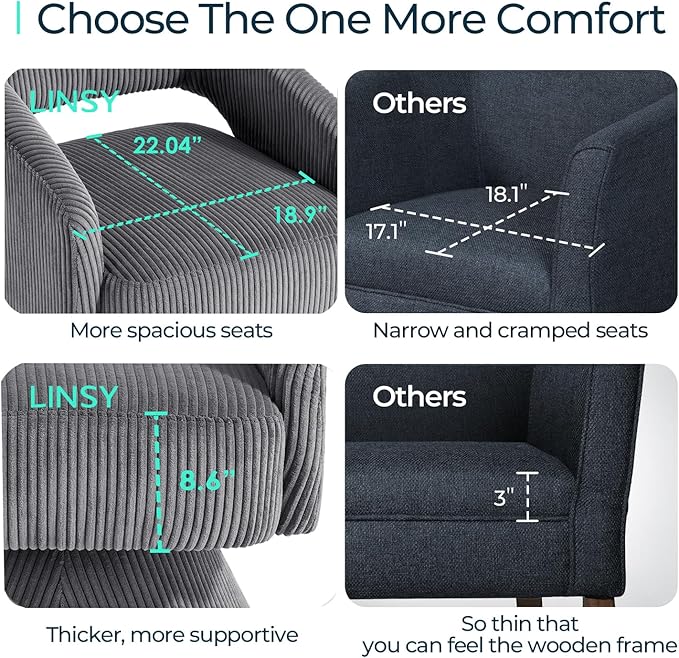 LINSY Swivel Barrel Chair, 360 Modern Swivel Accent Chair Boucle Swivel Chair Round Gray Corduroy Chairs with Arms, Small Barrel Chair for Small Spaces Bedroom Living Room