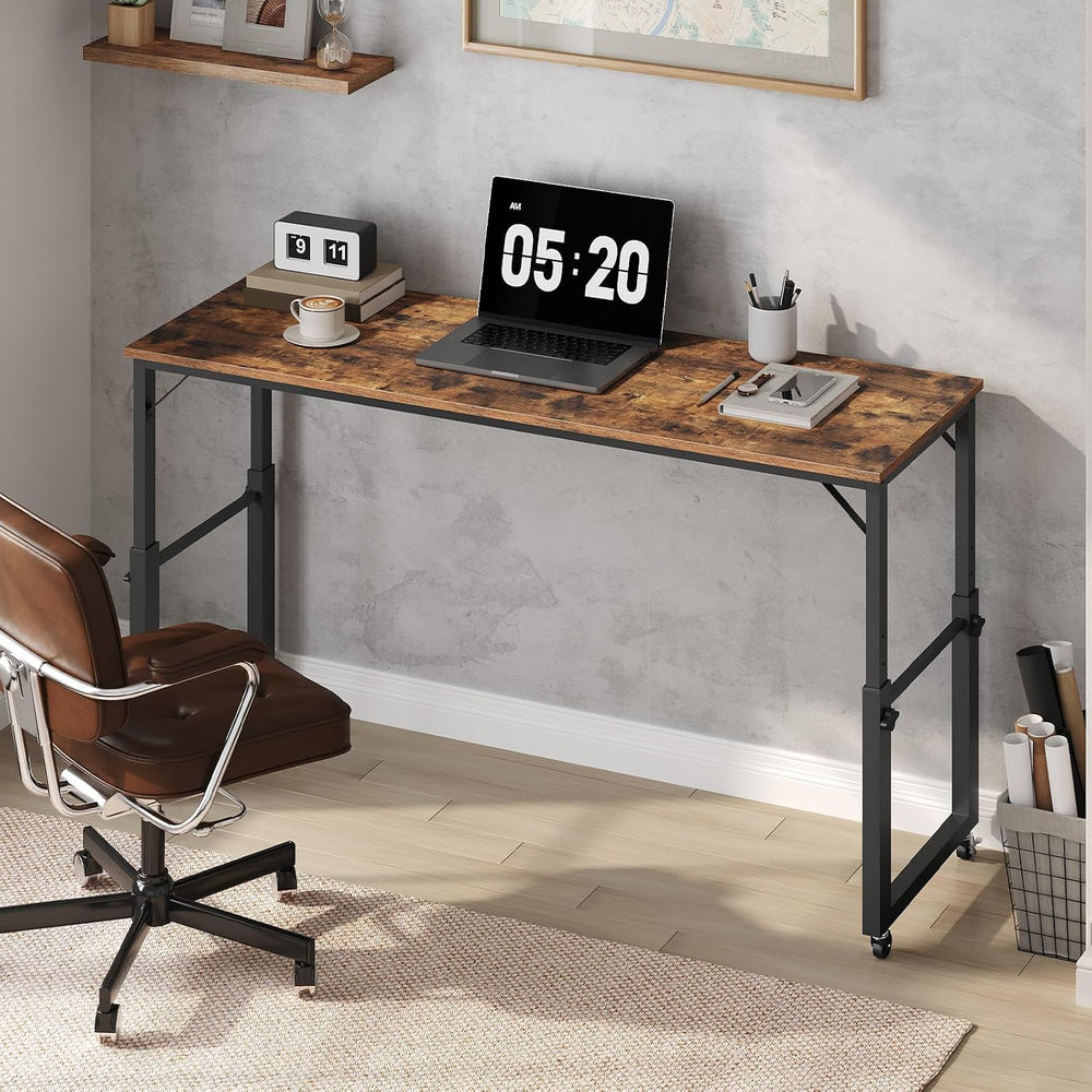 MAHANCRIS Overbed Table with Wheels, Mobile Bed Desk for Queen Size, Rustic