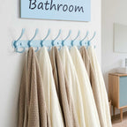 Dseap Coat Rack Wall Mount - 29.5” Long 8-Tri-Hooks Heavy Duty Coat Hanger Rail Wall Hooks for Hanging Coats Hats Clothing Clothes Purse Mudroom Entryway, Blue