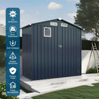 Metal Storage Shed, 6X3.6 FT Lockable Outdoor Tool Shed with Air Vent and Clear Windows, Galvanized Steel Garden Shed for Backyard, Patio, Garden, Bike Storage or Outdoor Use, Grey