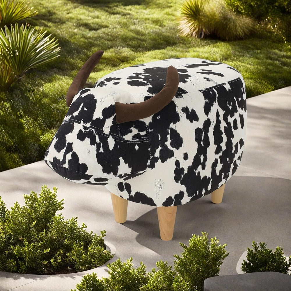 Modern Ottoman, Cow-Shaped Velvet Accent Footstool with Birch Legs for Living...