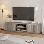 BELLEZE 70" Fluted TV Stand for TVs up to 75", Media Entertainment Center Console Table with Oversize Drawers and 2-Tier Open Shelves, Wood Storage Cabinet for Living Room, 15"D x 70"W x 16"H-(Gray)