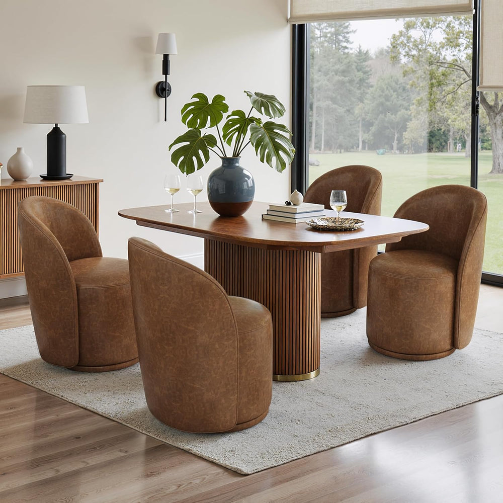 Faux Leather Swivel Barrel Accent Chair, Upholstered Kitchen Dining Room Chai...