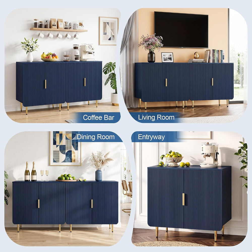 31" Fluted Buffet Cabinet,Modern Sideboard Cabinet with Storage,Blue