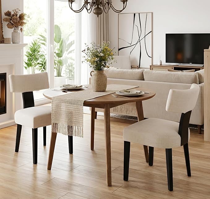 Mid Century Modern Dining Chairs Set of 2, Upholstered Wood Dining Room Chair...