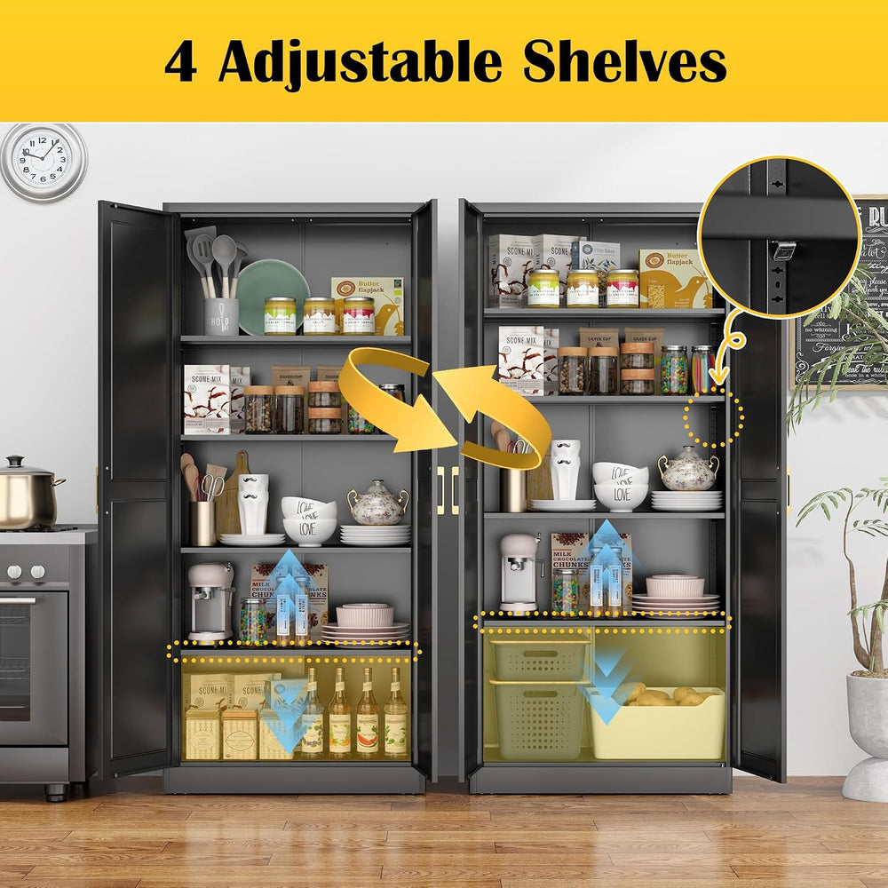 Steeloong 71"Metal Pantry Storage Cabinet with Doors & 4 Adjustable ...