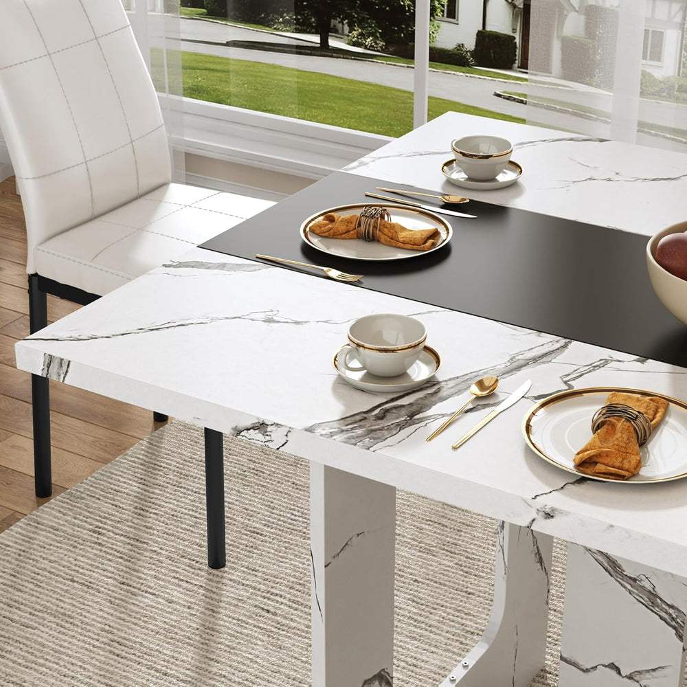 St.Mandyu 7 Pieces Dining Table & Chairs Set for 4-8 People, 71 Inch Kitc...